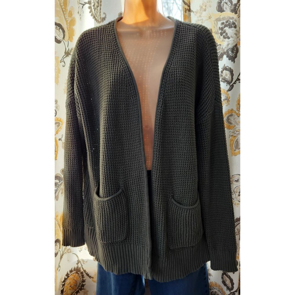 Universal Thread Cardigan Tunic Knit Sweater Women's Large Green Pockets Warm